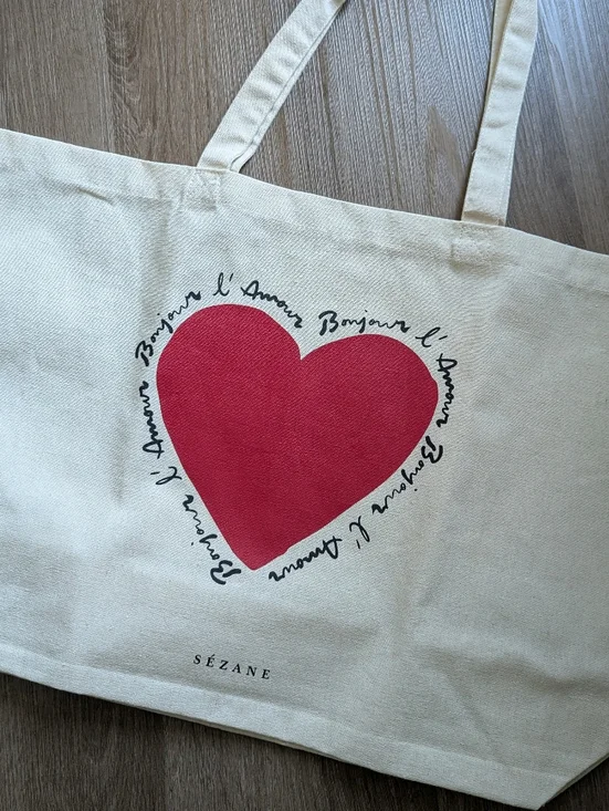NWOT Sezane Canvas Tote with Red Heart - Picture 2 of 3